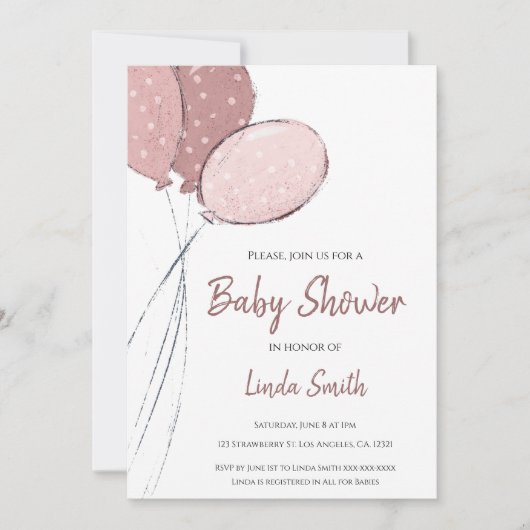 Cute Pink Balloons Girl Baby shower Kaart (Voorkant)