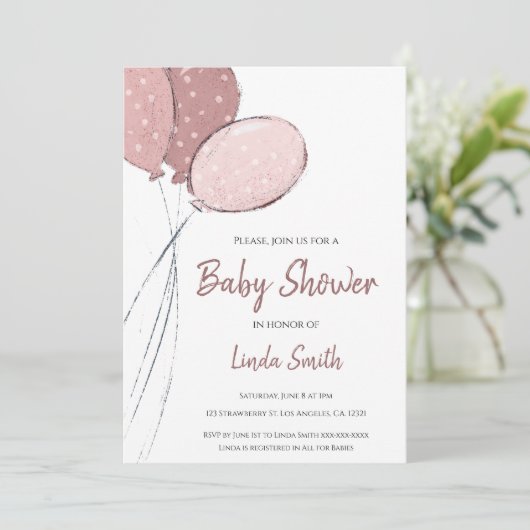 Cute Pink Balloons Girl Baby shower Kaart (Staand voorkant)
