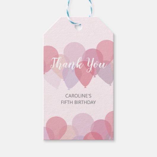 Cute Pink Balloons Girly Bedankt Cadeaulabel (Voorkant)