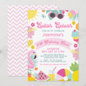 Cute Pink Banner Retro Splish Splash 5th Birthday Kaart (Voorkant / Achterkant)