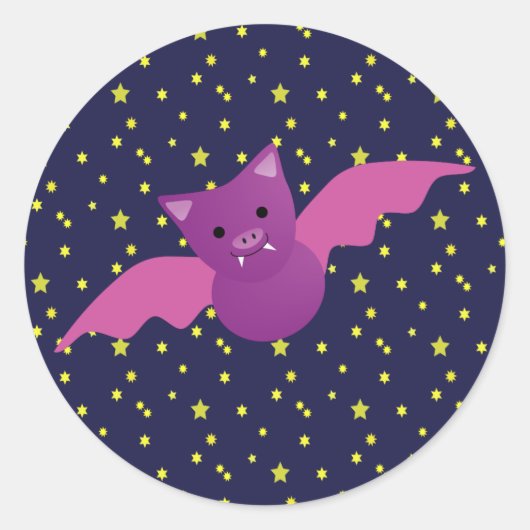 Cute Pink Bat Ronde Sticker (Voorkant)
