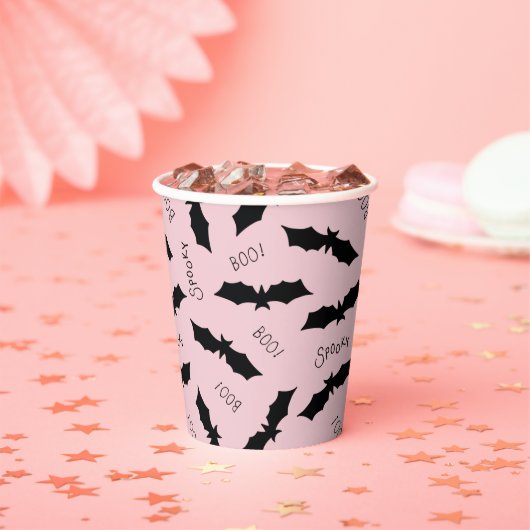 Cute Pink Bats Halloween Party Papieren Bekers (Insitu)