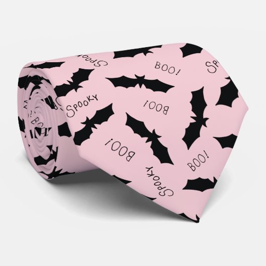 Cute Pink Bats Halloween Party Stropdas (Opgerold)