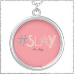 Cute Pink & Beige SLAY the Day Zilver Vergulden Ketting<br><div class="desc">Decoratief #SLAY ontwerp met gemengde typografie.</div>
