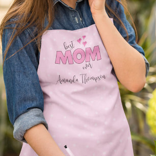 Cute Pink Best mam Whimsical Typography Heart Schort