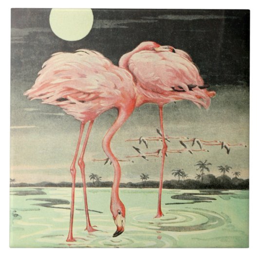  Cute Pink Bird Flamingo and Moon Tegeltje (Voorkant)