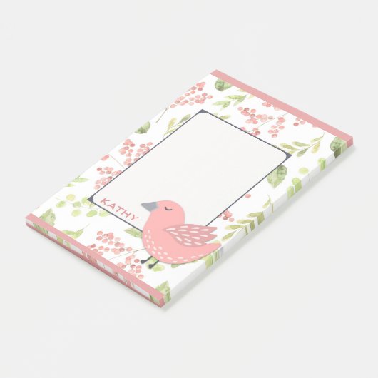 Cute Pink Bird Floral Post-it® Notes (Schuin)