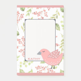 Cute Pink Bird Floral Post-it® Notes