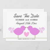 Cute Pink Birds Lesbian Wedding Save the Date (Voorkant / Achterkant)