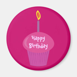 Cute Pink Birthday Cupcake & Candle Custom Magneet