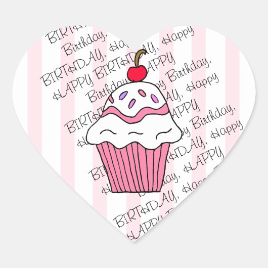 Cute Pink Birthday Cupcake Hart Sticker (Voorkant)
