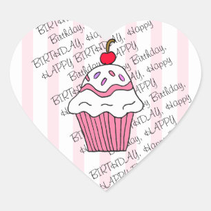 Cute Pink Birthday Cupcake Hart Sticker