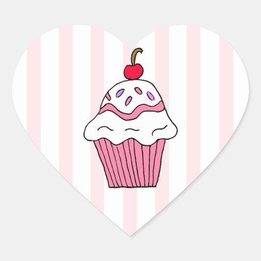 Cute Pink Birthday Cupcake Hart Sticker (Voorkant)