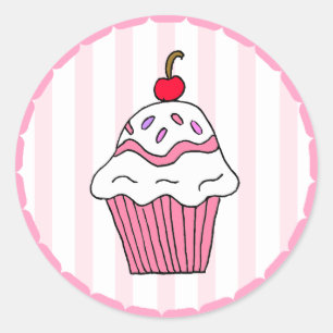 Cute Pink Birthday Cupcake Ronde Sticker