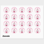 Cute Pink Birthday Cupcake Ronde Sticker (Vel)