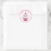 Cute Pink Birthday Cupcake Ronde Sticker (Tas)