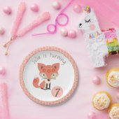 Cute Pink Birthday Fox Papieren Bordje (Feest)