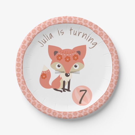 Cute Pink Birthday Fox Papieren Bordje (Voorkant)