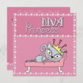 Cute Pink Birthday Party Diva Princess Kitty Cat Kaart (Voorkant / Achterkant)