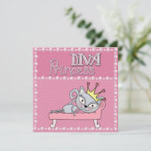 Cute Pink Birthday Party Diva Princess Kitty Cat Kaart (Staand voorkant)
