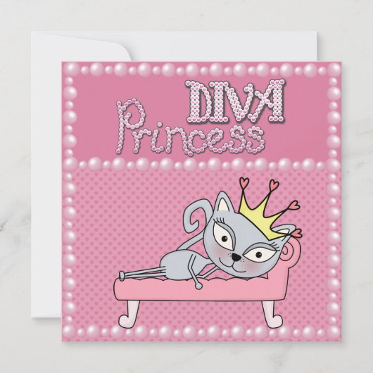Cute Pink Birthday Party Diva Princess Kitty Cat Kaart (Voorkant)
