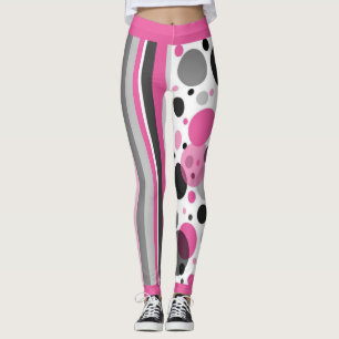 Cute Pink Black & Grey Abstract Polka Dot Leggings