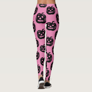 Cute Pink Black Jack O Lantern Halloween Costume Leggings