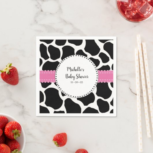 Cute Pink Black Koe Print Name Paper Napkins Servet (Insitu)
