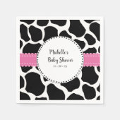 Cute Pink Black Koe Print Name Paper Napkins Servet (Voorkant)