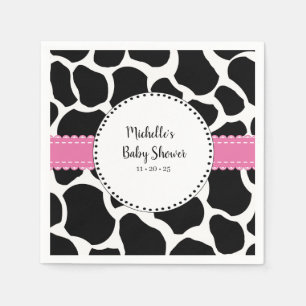 Cute Pink Black Koe Print Name Paper Napkins Servet