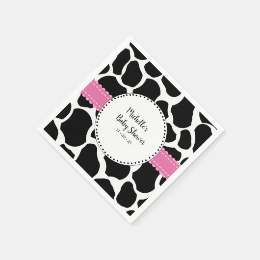 Cute Pink Black Koe Print Name Paper Napkins Servet (Hoek)