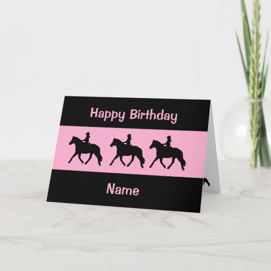 Cute Pink Black Pony Trotting Silhouette Birthday Kaart (Voorkant)