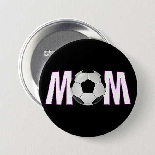 Cute Pink & Black Soccer Mam Button Pin (Voorkant /achterkant)