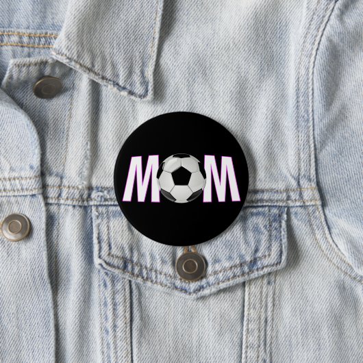 Cute Pink & Black Soccer Mam Button Pin (In situ)
