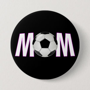 Cute Pink & Black Soccer Mam Button Pin