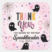 Cute Pink Black Spooktacular Birthday Thank You Vierkante Sticker (Voorkant)