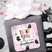 Cute Pink Black Spooktacular Birthday Thank You Vierkante Sticker
