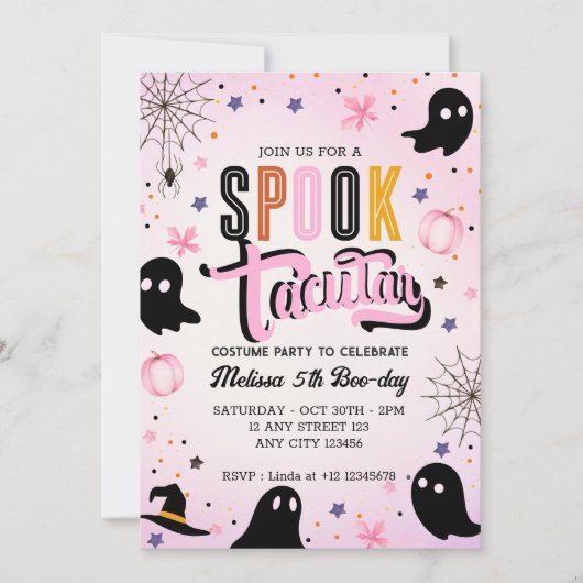 Cute Pink Black Spooktacular Halloween Birthday  Kaart (Voorkant)