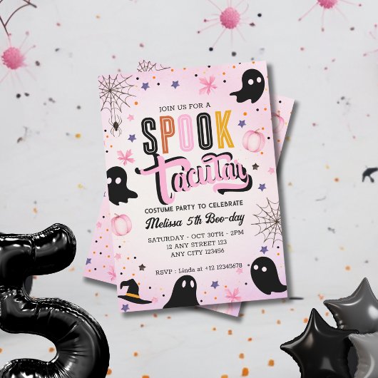 Cute Pink Black Spooktacular Halloween Birthday  Kaart