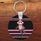 Cute Pink Black Stripe Sock Monkey Girl Flower Pet Sleutelhanger (Voorkant)