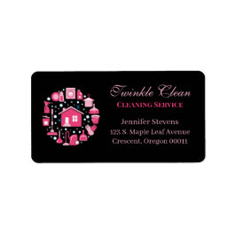 Cute Pink Black Supplies Cleaning Service Business Etiket