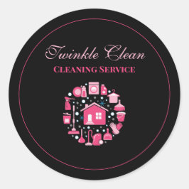 Cute Pink Black Supplies Cleaning Service Business Ronde Sticker