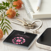 Cute Pink Black Supplies Cleaning Service Business Sleutelhanger (Voorkant Rechts)