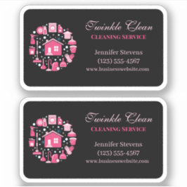 Cute Pink Black Supplies Cleaning Service Business Sticker