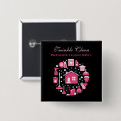 Cute Pink Black Supplies Cleaning Service Business Vierkante Button 5,1 Cm (Voorkant /achterkant)