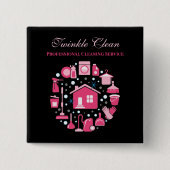 Cute Pink Black Supplies Cleaning Service Business Vierkante Button 5,1 Cm (Voorkant)