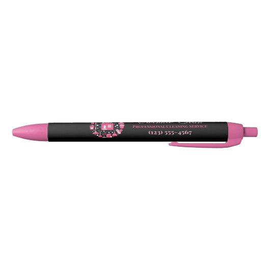 Cute Pink Black Supplies Cleaning Service Business Zwarte Inkt Pen (Bodem)