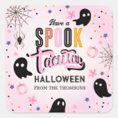 Cute Pink Black Sweet Spooky Halloween Ghost  Vierkante Sticker (Voorkant)