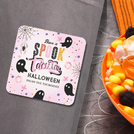 Cute Pink Black Sweet Spooky Halloween Ghost  Vierkante Sticker
