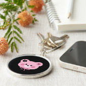 Cute Pink & Black Teddy Bear Keychain (Zijkant)